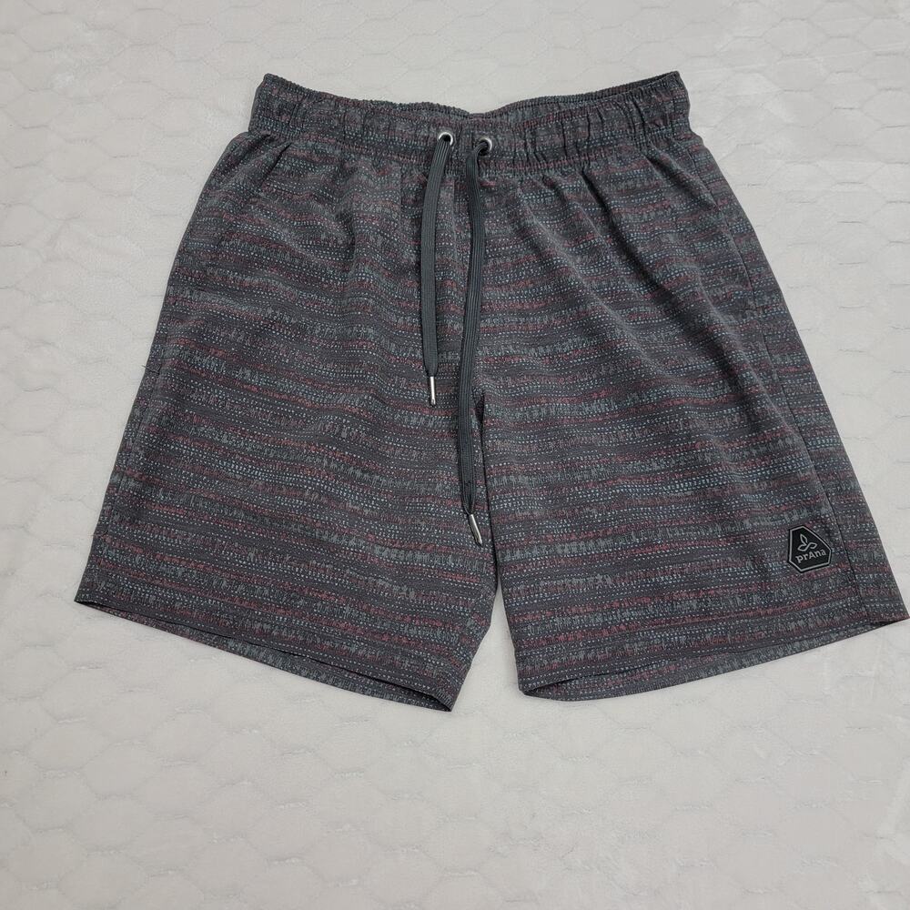 Prana Mens Board Shorts Swim Trunks Size Small S Gray Striped Unlined